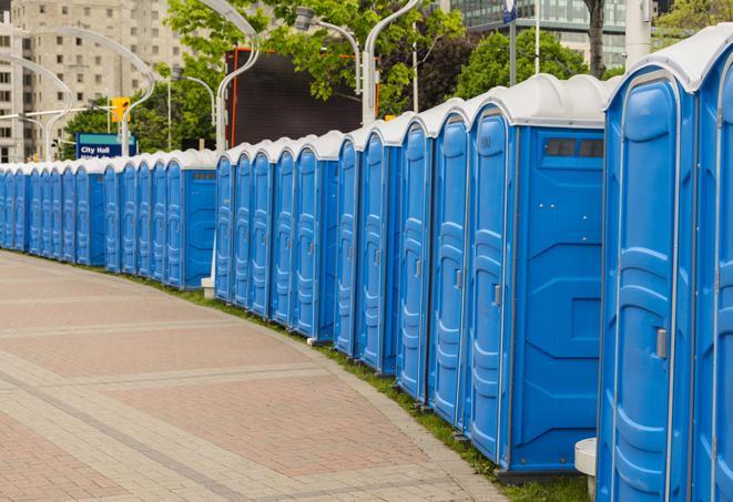 Seasonal porta potty units set up at a New Bern, North Carolina venue