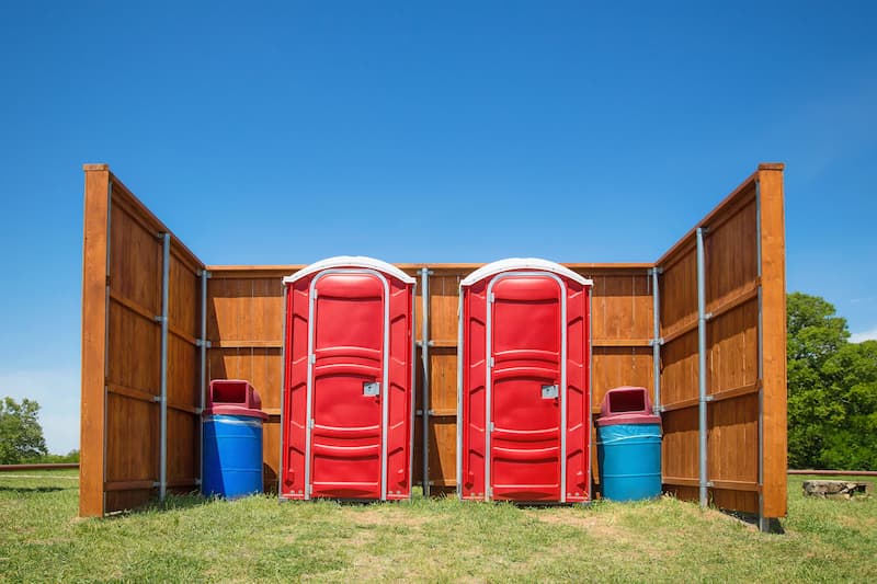 Short-term porta potty units staged for delivery in New Bern, North Carolina