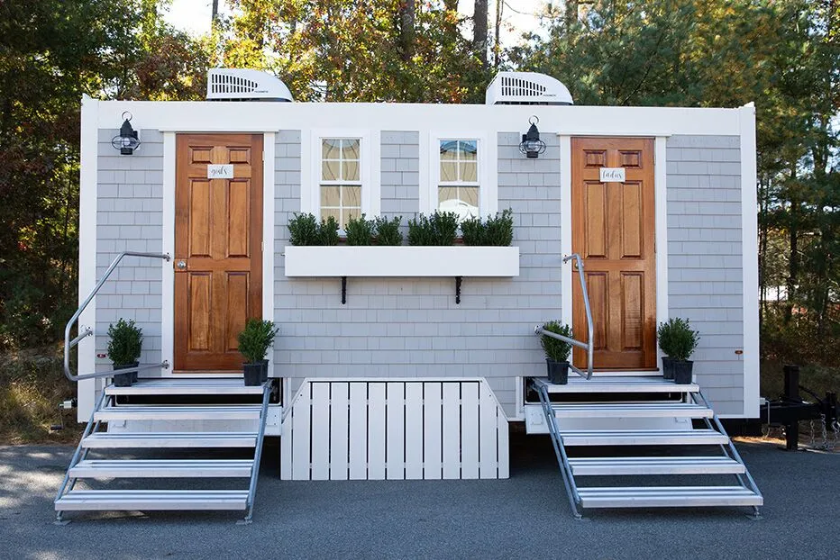 Wedding restroom units discretely staged at a venue in New Bern, North Carolina